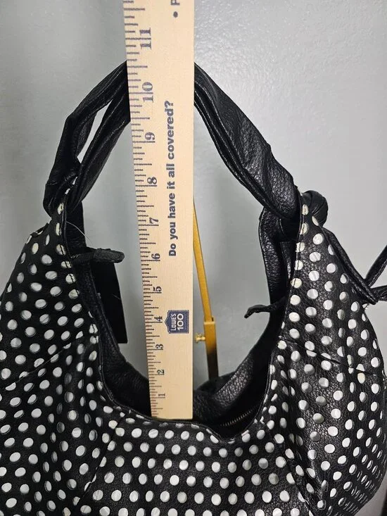 NWT BCBGMAXAZRIA Black & White Perforated Polka Dot Hobo Bag - Vegan Leather - Picture 12 of 12